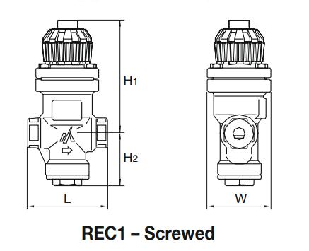 REC1直动式波纹管蒸汽减压阀产品尺寸图