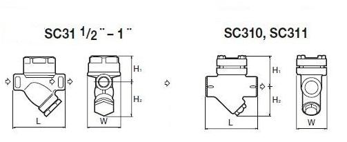 SC31热动力圆盘式蒸汽疏水阀外形尺寸图